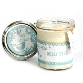 220g Sójová Svíčka v Zavařovací Sklenici - Dolly Blue