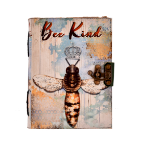 Kožený Zápisník - Bee Kind - Roztřepené Okraje Stran