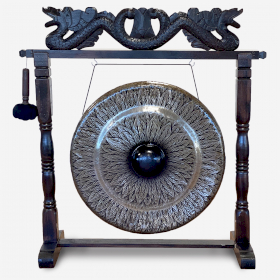 Velký Gong s Hnědým Antickým Stojanem - 80cm - Vzorovaný