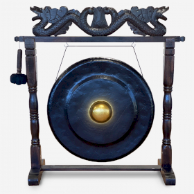 Velký Gong s Hnědým Antickým Stojanem - 80cm - Černý