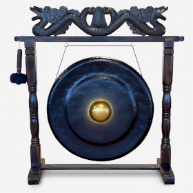 Velký Gong s Hnědým Antickým Stojanem - 80cm - Černý