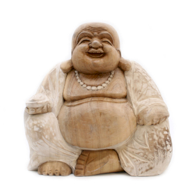 Ručně Vyřezávaná Socha Buddhy - Bílá Vymývaná - 30cm