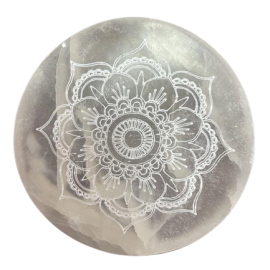 Malý Selenitový Talíř 8cm - Design Mandala