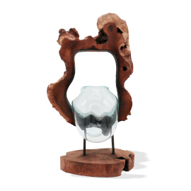 Tavené Sklo na Dřevě - Visící Umělecká Váza