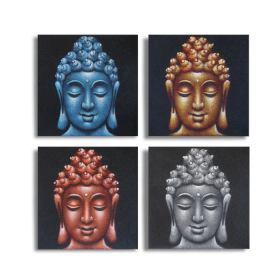 Sada 4 Obrazů Buddhu - Pískový Detail - 40x40cm