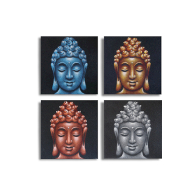 Sada 4 Obrazů Buddhu - Pískový Detail - 30x30cm