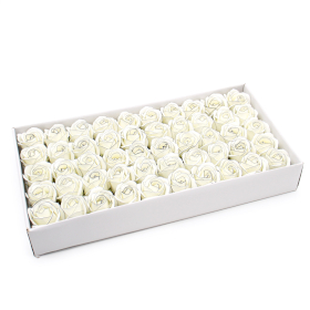 50x Mýdlové Květy - Střední Růže - Krémové  s Černým Okrajem