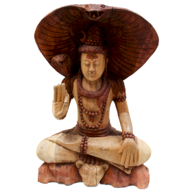 Ručně Vyřezávaná Socha Buddhy - Shiva a Kobra 50cm - Poškozená