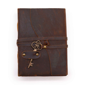 Zápisník Olejová Kůže a Klíč - 200 Stran s Ozdobným Okrajem - 13x18cm