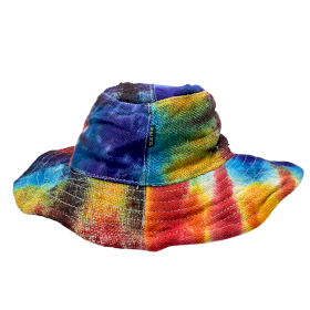 3x Zaplátovaný a Drátěný Klobouk Boho Festival z Konopí a Bavlny - Tie Dye