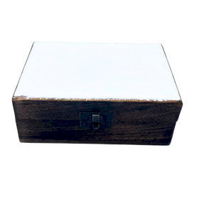Střední Dřevěná Krabička s Keramickou Glazurou - 15x10x6cm - Bílá