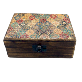 Střední Dřevěná Krabička s Keramickou Glazurou - 15x10x6cm - Orientální