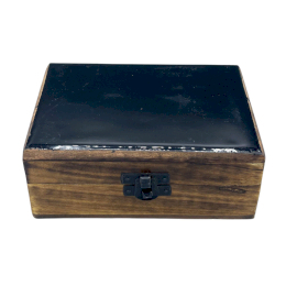 Střední Dřevěná Krabička s Keramickou Glazurou - 15x10x6cm - Černá