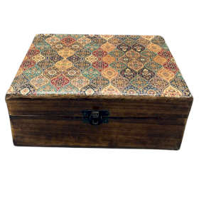 Velká Dřevěná Krabička s Keramickou Glazurou - 20x15x7.5cm - Orientální