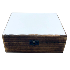 Velká Dřevěná Krabička s Keramickou Glazurou - 20x15x7.5cm - Bílá