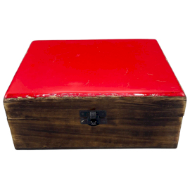 Velká Dřevěná Krabička s Keramickou Glazurou - 20x15x7.5cm - Červená