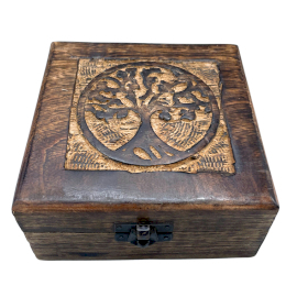 Čtvercová Dřevěná Vzpomínková Krabička 13x13x6cm - Strom Života