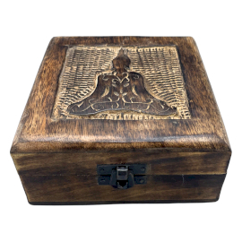 Čtvercová Dřevěná Vzpomínková Krabička 13x13x6cm - Buddha