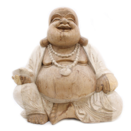 Ručně Vyřezávaná Socha Buddhy - Bílá Vymývaná - 50cm
