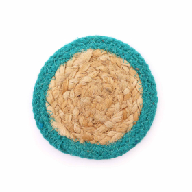 Přírodní Tácek - Juta & Bavlna 10cm (set 4) - Modrozelený Okraj