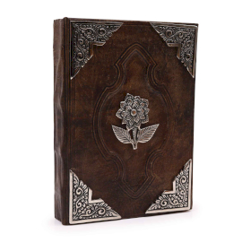 Hnědý Zápisník z Hrubé Kůže - Zinkový Dekor - Růže - 200 Stran s Ozdobním Okrajem - 26x18cm