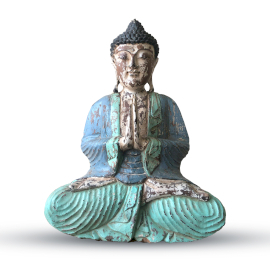 Vintage Modrá Ručně Vyřezávaná Socha Buddhy - 40cm - Vítejte