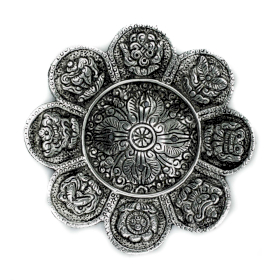 6x Stojan na Vonné Tyčinky z Leštěného Hliníku - Tibetské Symboly - 12cm