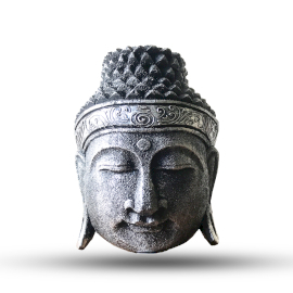Domácí Dekorace - Hlava Buddhy - 25cm - Stříbrný Lesk