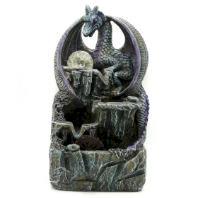 Stolní Fontánka - 35cm - Fialový Drak Křišťálová Koule & Vodní kolo