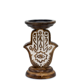 Svícek z Mangového Dřeva - Hamsa - Malý 18x11cm