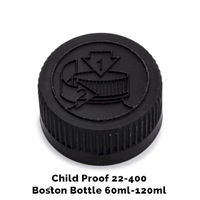 50x Uzávěr pro Jantarovou Bostonskou Lahev s Dětskou Pojistkou 22mm (pro 120ml) - Černý Plastový