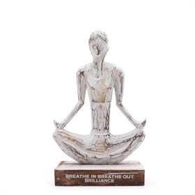 Dřevěná Yoga Lady Figurka - Bílá Vymývaná -Lehká Pozice - 