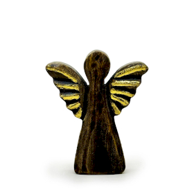 8x Malý Anděl z Mangového Dřeva - Zlatý Dekor - 12cm