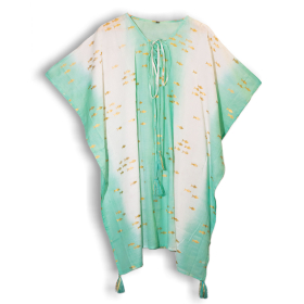Nomád Sari - Kaftan - Bílý  & Tyrkysový - Design Zlaté Ryby