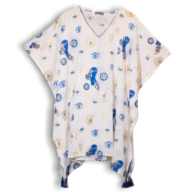 Nomád Sari - Kaftan - Bílý, Modrý & Zlatý - Design Zlého Oka