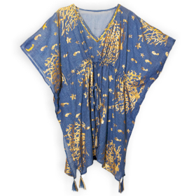 Nomád Sari - Kaftan - Mořská Modrá & Zlatá - Korálový Design