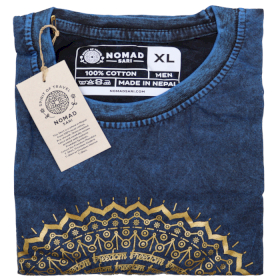 Extra Velké Stone Washed Tričko - Mandala - Modré