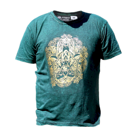 Střední Stone Washed Tričko - Hamsa - Zelené