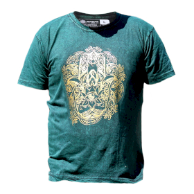Velké Stone Washed Tričko - Hamsa - Zelené