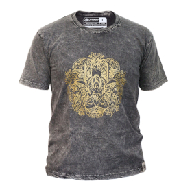 Velké Stone Washed Tričko - Hamsa - Tmavě Šedé