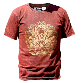 Extra Velké Stone Washed Tričko - Hamsa - Kaštanové