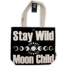 Ikonická Klasická Taška - Stay Wild, Mood Child - Černá Přírodní 10oz (36x43x10cm)