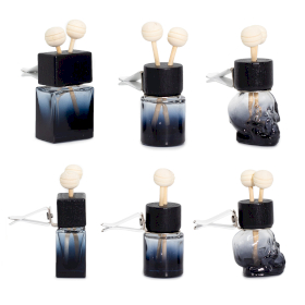 12x Černá Lahvička - Difuzér do Auta - do Ventilace - 8ml - (3 různé designy x 4)