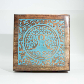 Extra Velká Krabička z Mangového Dřeva - Buddha Bodi Strom