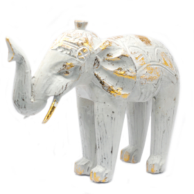Slon Vyřezávaný ze Dřeva - Bílo-Zlatý