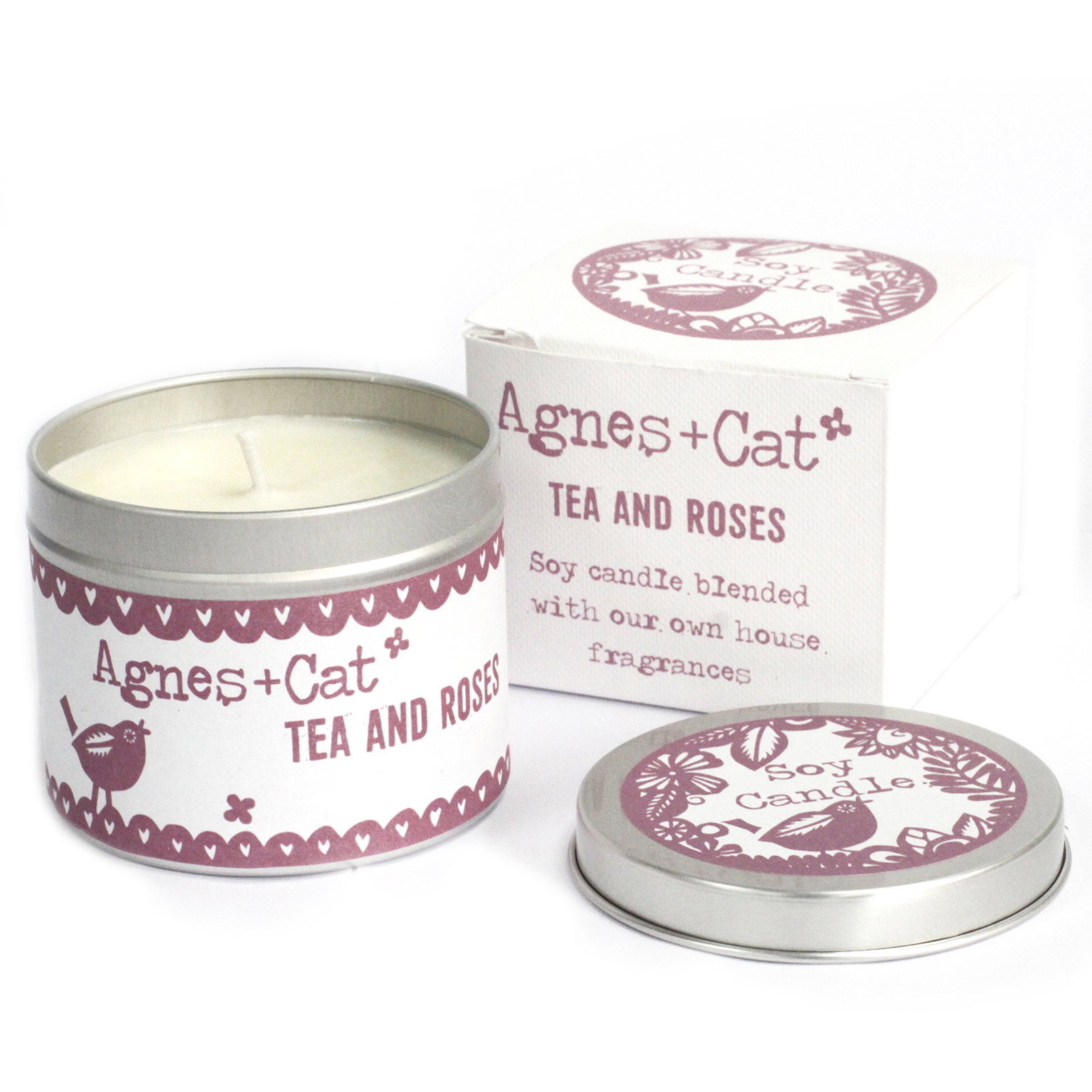 Svíčky v plechovce - Agnes +Cat Čaj a Růže, 6 ks