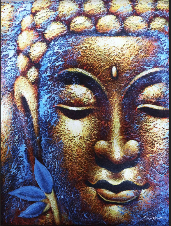 Obraz Buddhu - Zlatá tvář a lotosový květ
