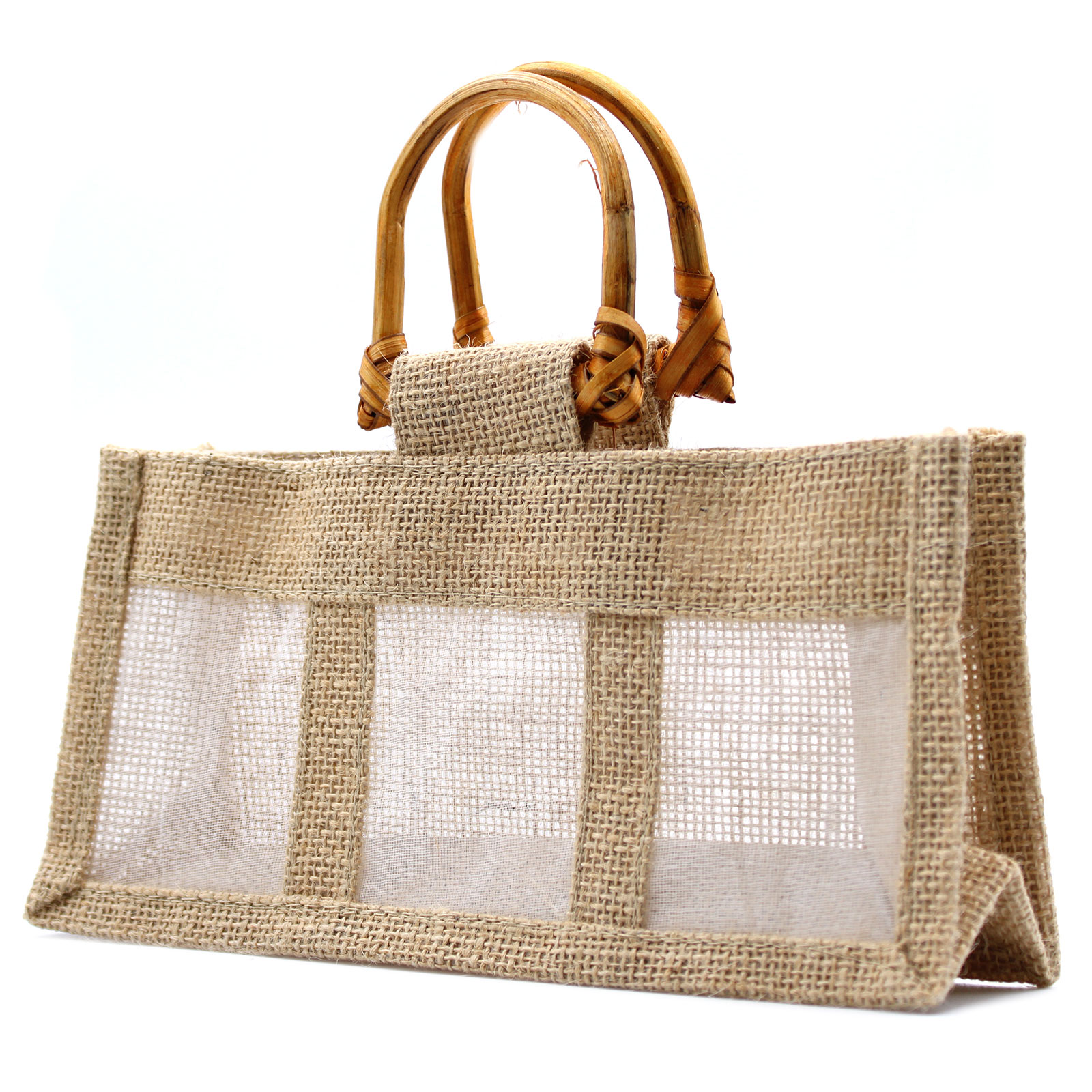 Dárková taška z juty a bavlny - Naturální - 3 okénka