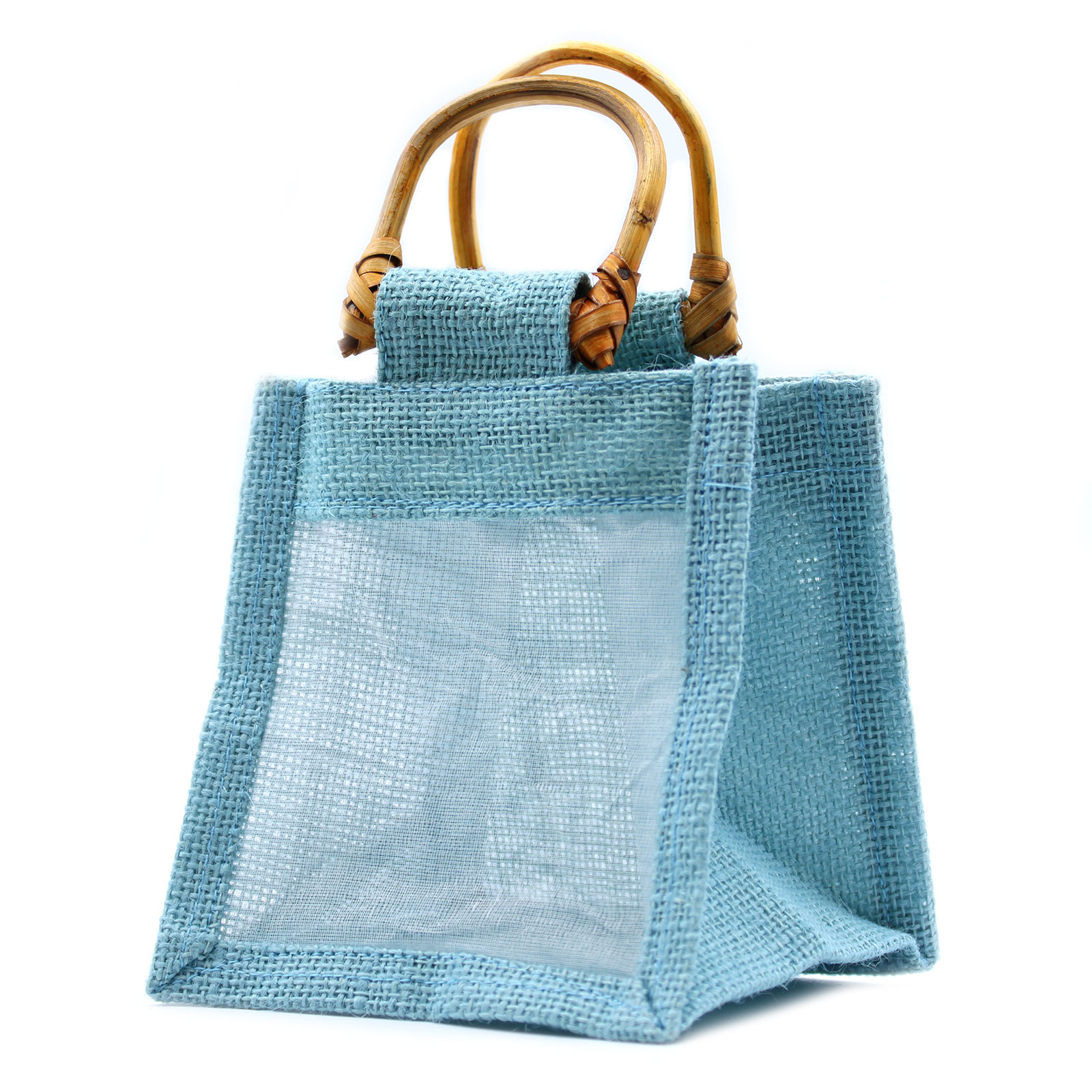Dárková taška z juty a bavlny - Modro-šedá - 1 okénko