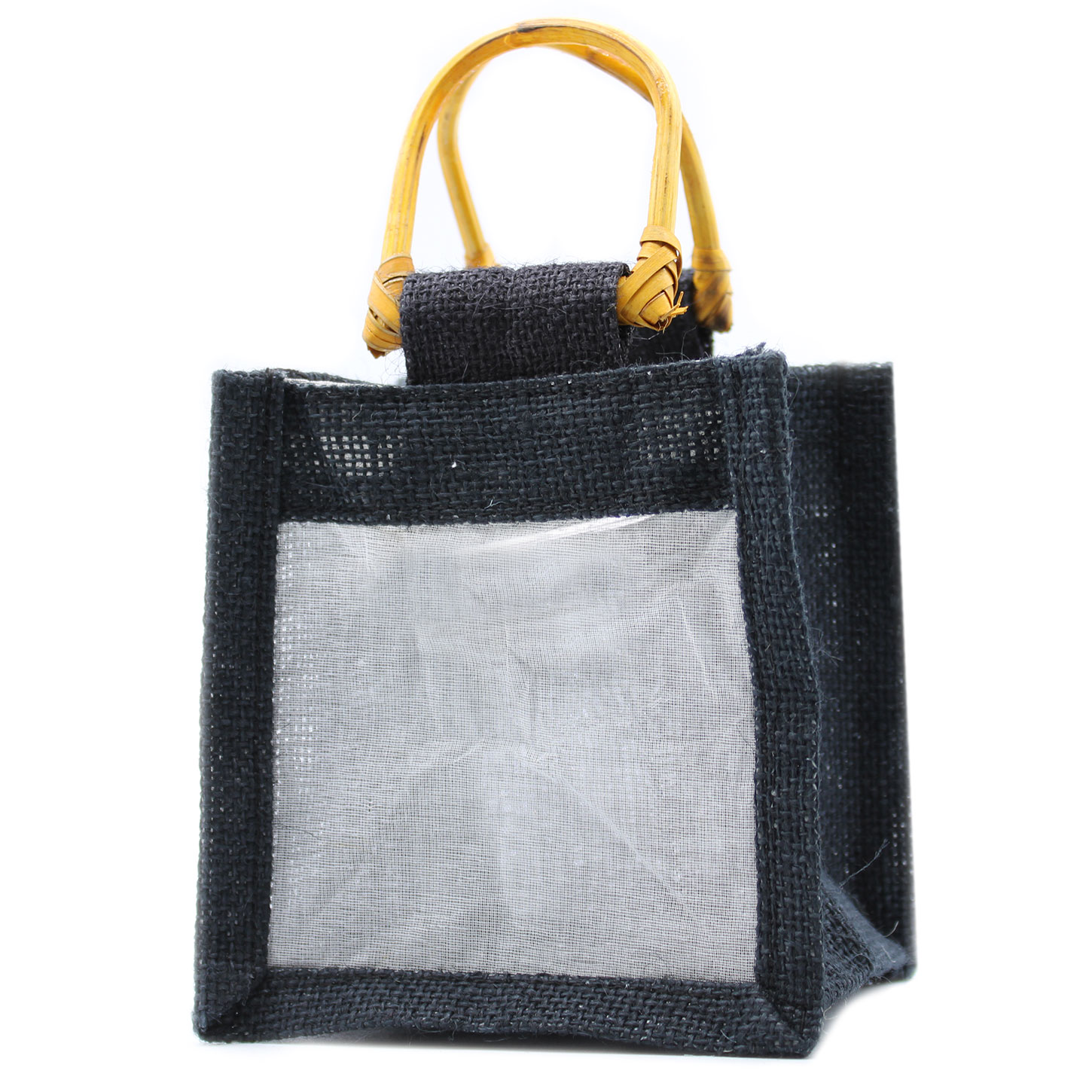 Dárková taška z juty a bavlny - Černá - 1 okénko